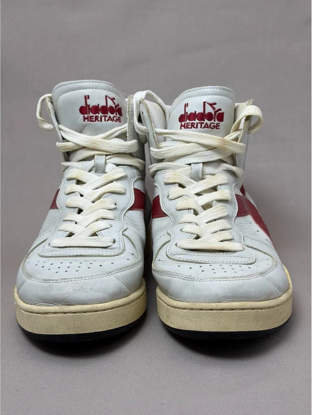 Diadora Heritage MI Basket 1984 High Top Leather Sneakers White Red Mens 9.5